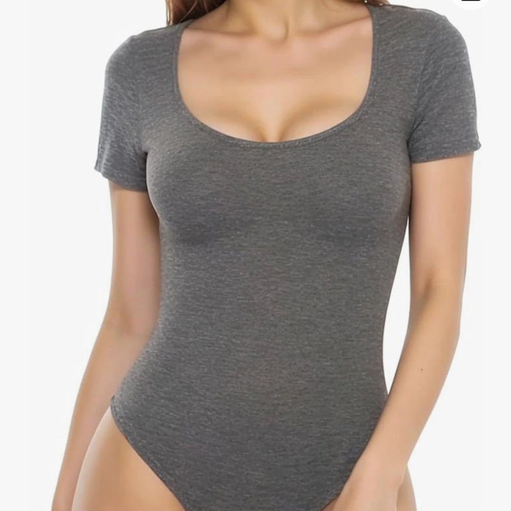Gray scoop neck bodysuit